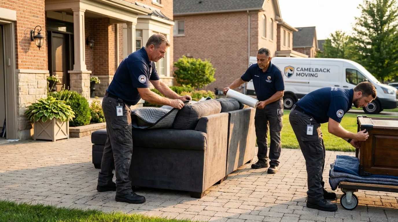 Large estate moving crew wrapping furniture in Beach, ND